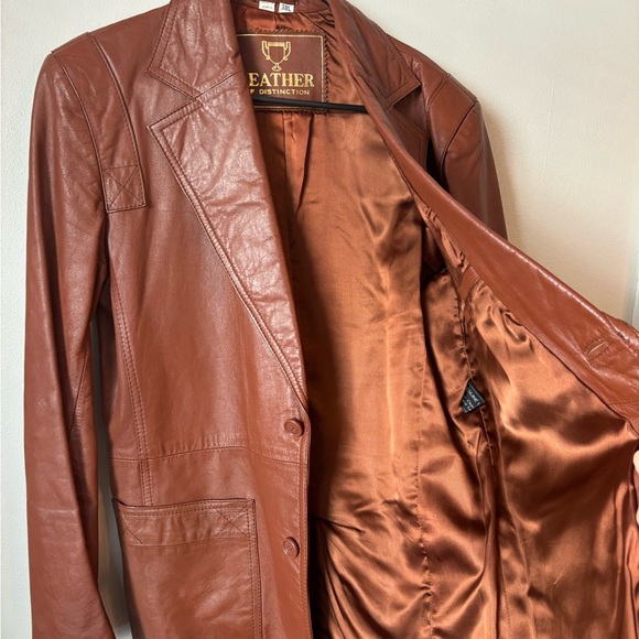 80s Western Vintage Preppy Brown Leather Streetwear Boho Jacket - Size Large - Picture 14 of 14